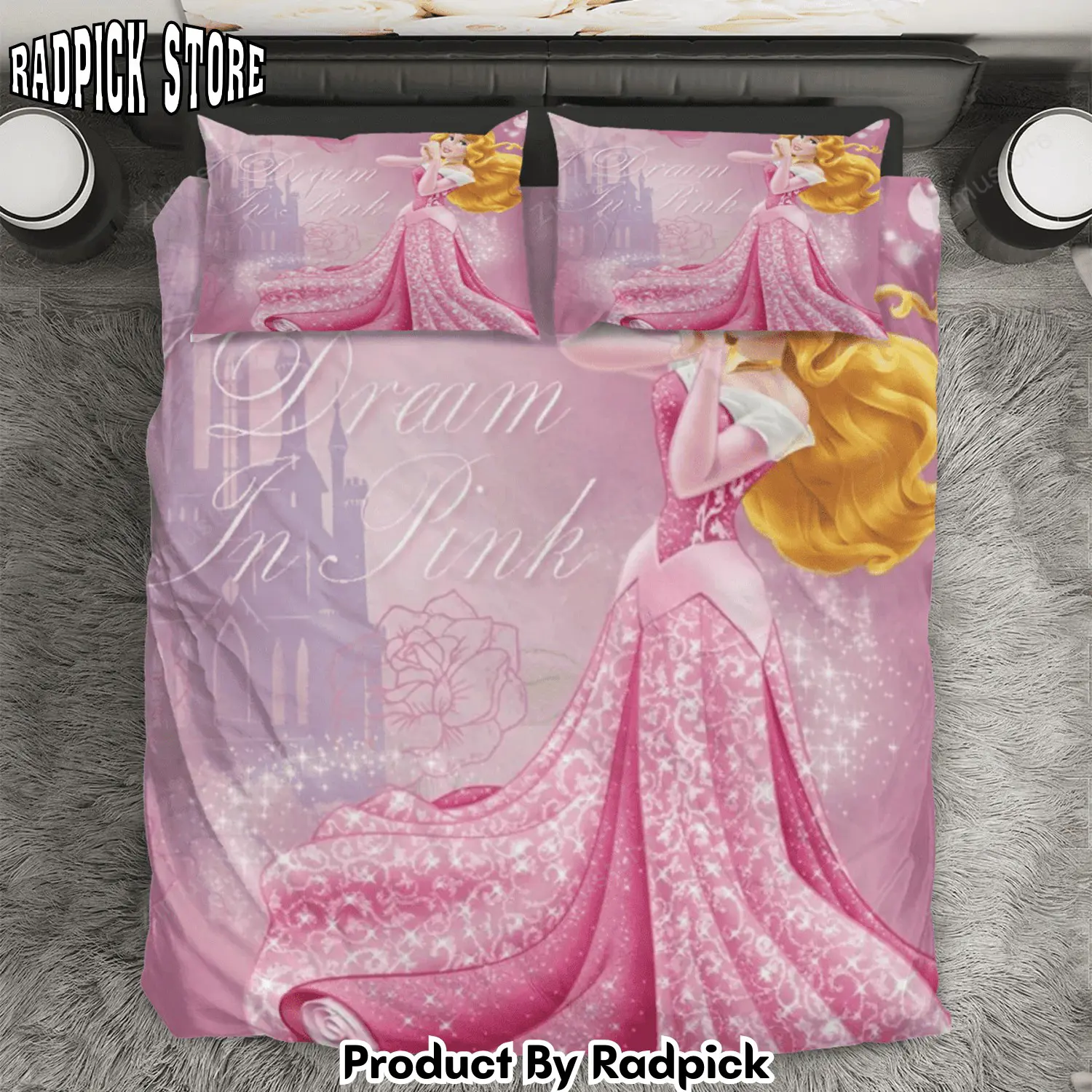 Radpick sleeping beauty aurora pink disney princess 17 3pcs 3pcs bedding set duvet cover and pillow cases gift for fan rp3272250
